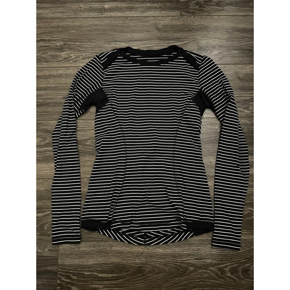 Lululemon Base Runner Long Sleeve Parallel Stripe Black White / Black
